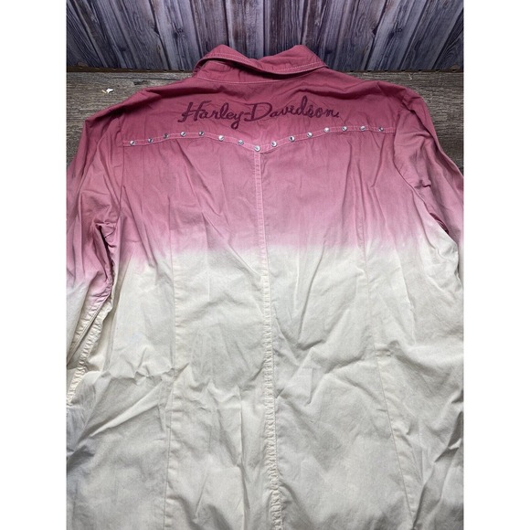 HARLEY DAVIDSON WOMENS Large SHIRT BIKER WESTERN PEARL SNAPS RHINESTONES - Picture 4 of 5